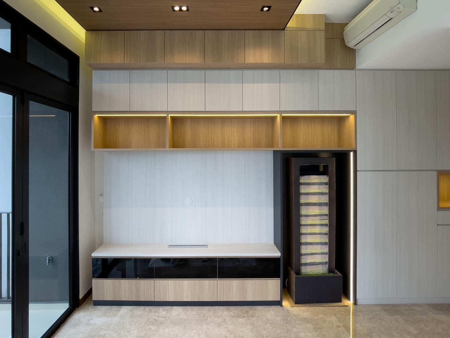 Fruits of Labour residential interior at Jalan Riang featuring custom joinery and warm ambient lighting